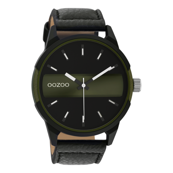 OOZOO Timepieces -Herren - Leder-Armband - Schwarz/Grün C11002